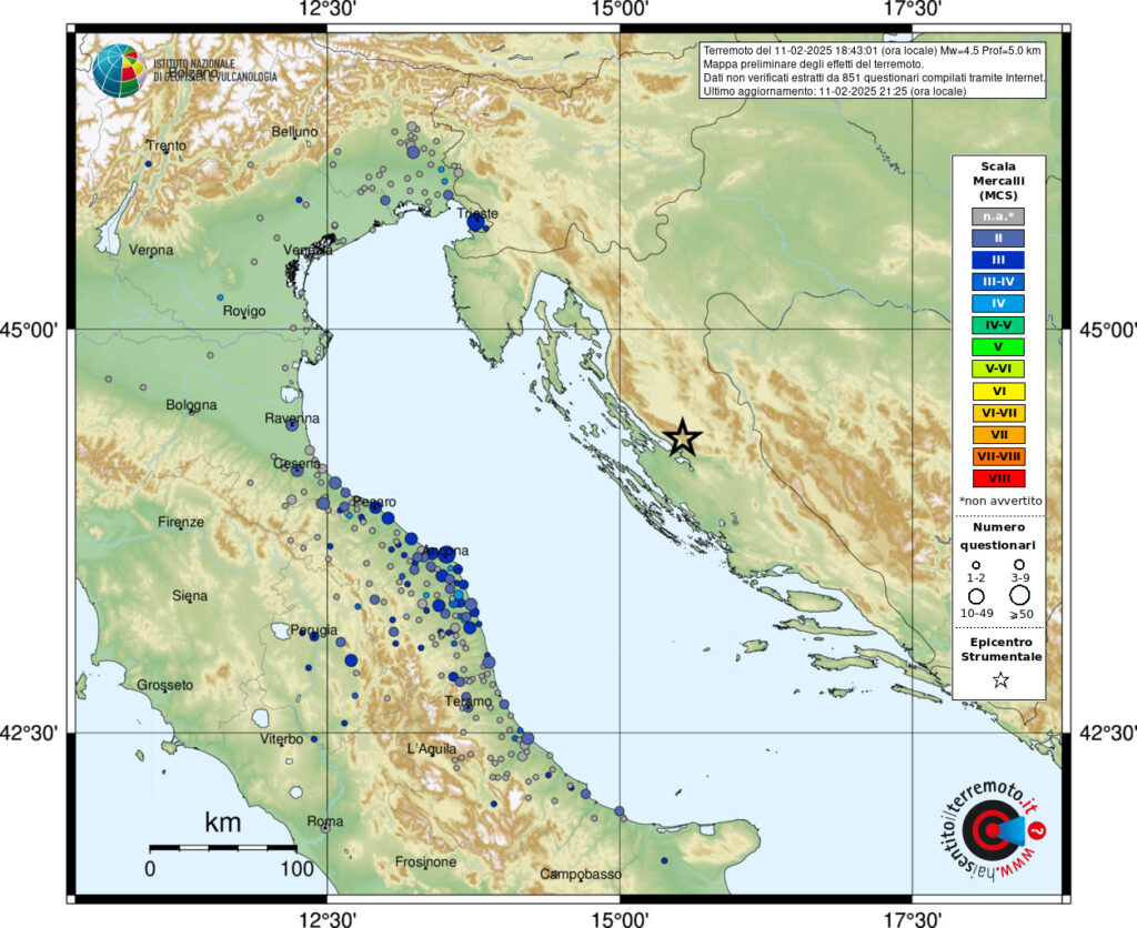 Auswirkung Erdbeben von Zadar bis nach Italien